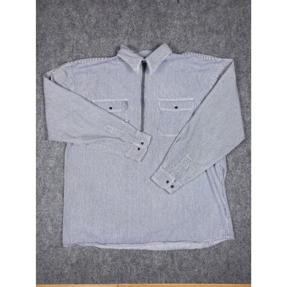 Five Brother Hickory Stripe Shirt Mens 2XT Blue White Zip Pullover Workwear